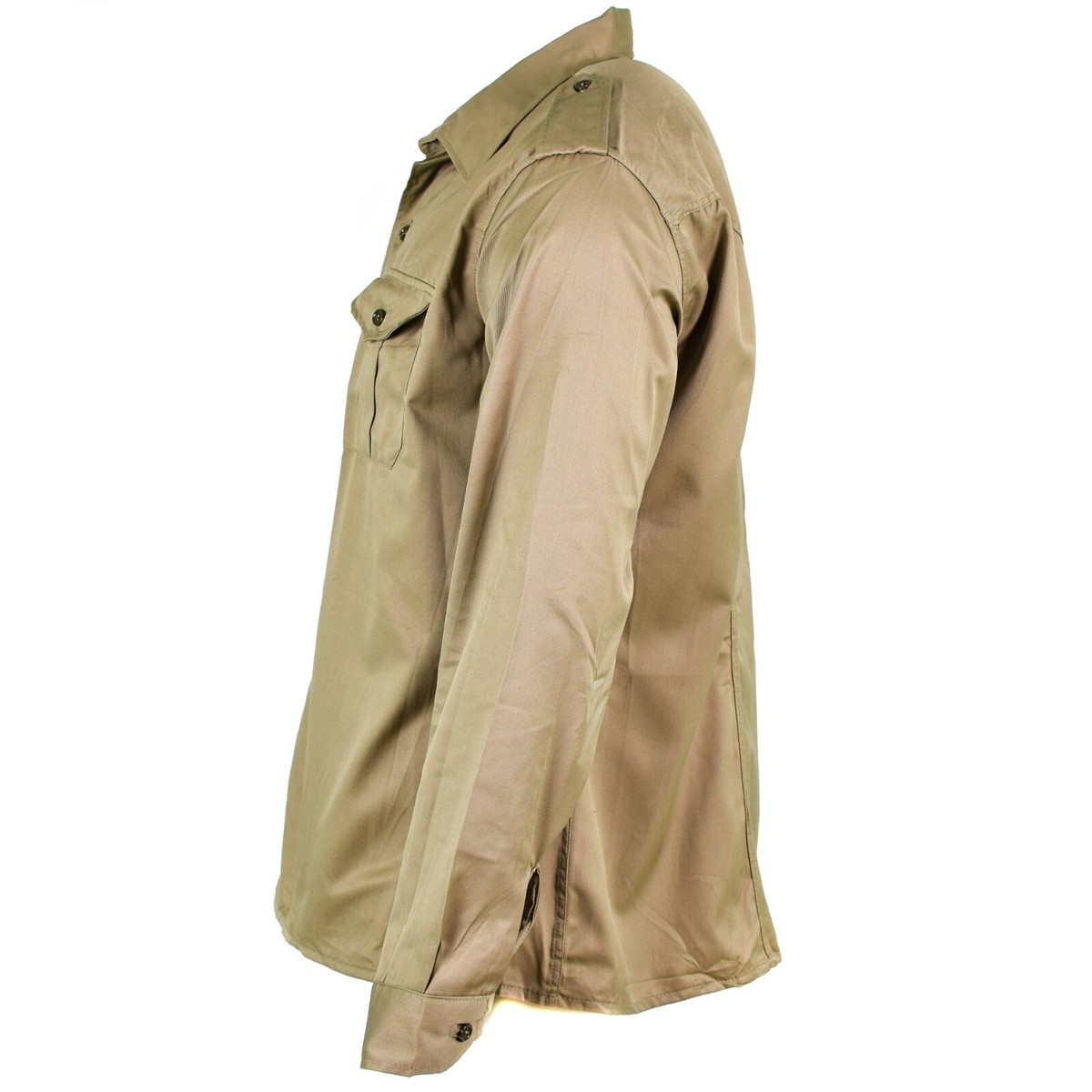 Genuine Italian Army Surplus Shirt | Khaki Chino Fatigue Long Sleeve Button-Up, New