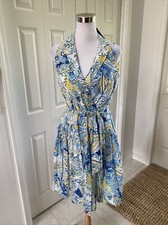 NWT Lauren Ralph Lauren White Blue Yellow Floral Faux Wrap Belted 6 $165