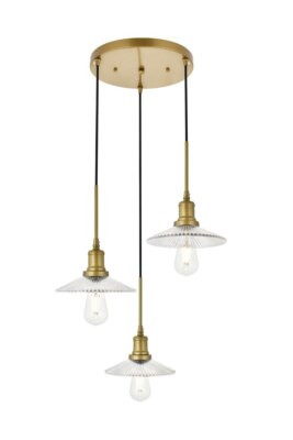 CLEAR GLASS DINING ROOM KITCHEN ISLAND BRASS PENDANT CHANDELIER LIGHTING 3 LIGHT