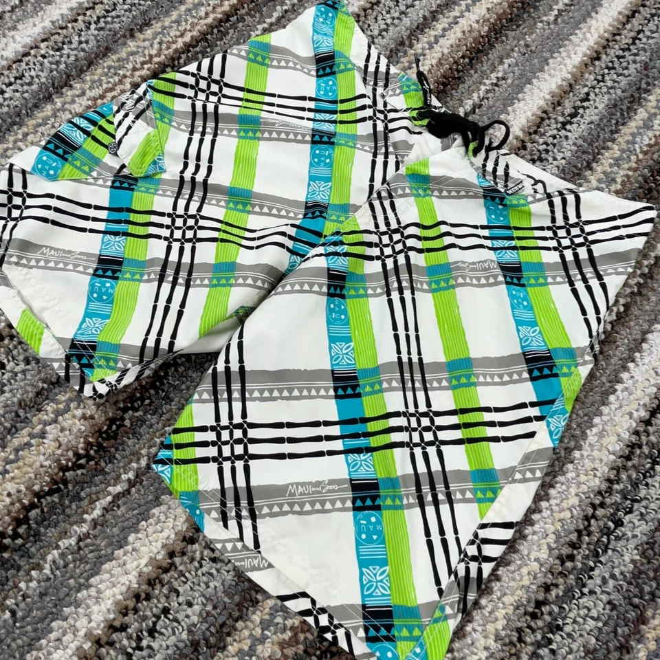 Bañador Maui & Son Hombre 38 Verde Azul A Cuadros Aburrido Pantalones Cortos Surf Adulto Foto 2 de 4
