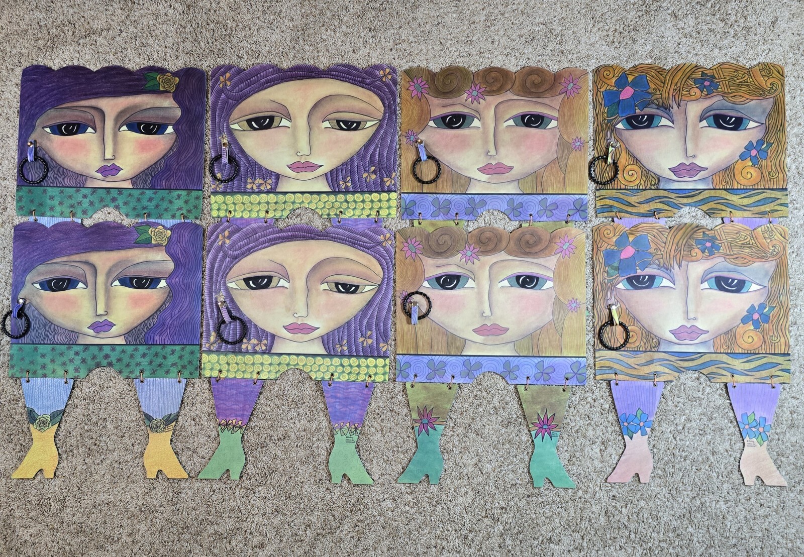 Kimberly Willcox Dinner Table Placemats Full Set 8 Unique Setting Art Whimsical 