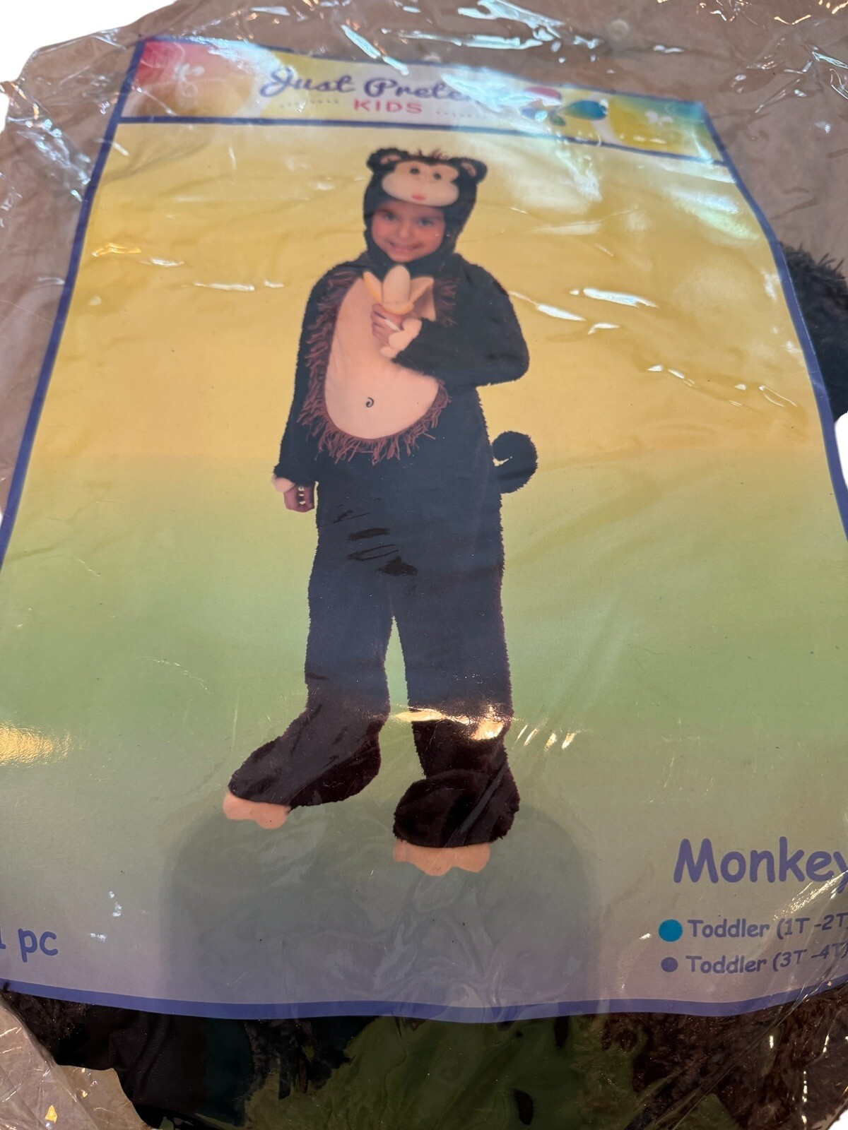 Just Pretend Kids Monkey Costume Dress Up 1t-2t Well Made Zipper Back And Snaps