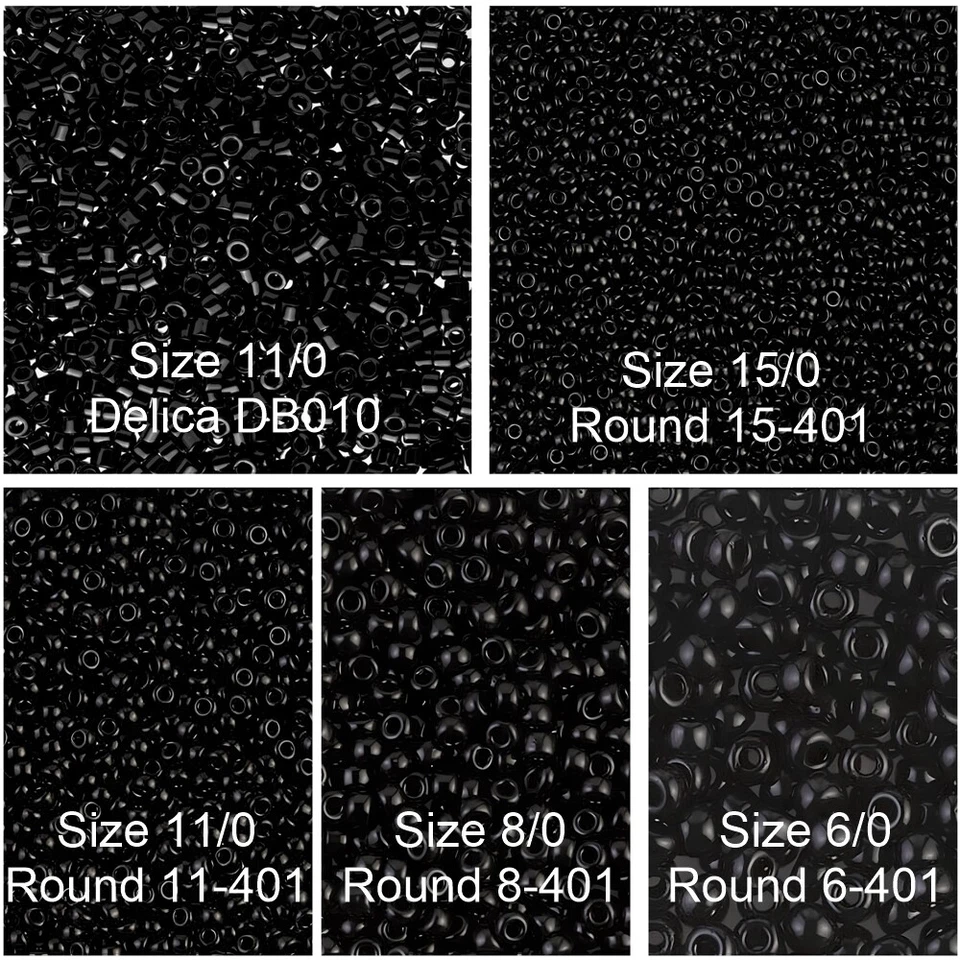 Cuentas de semillas Miyuki Multipack, negro opaco, tamaño 15/0, 11/0, 8/0, 6/0 + delica Foto 2 de 3