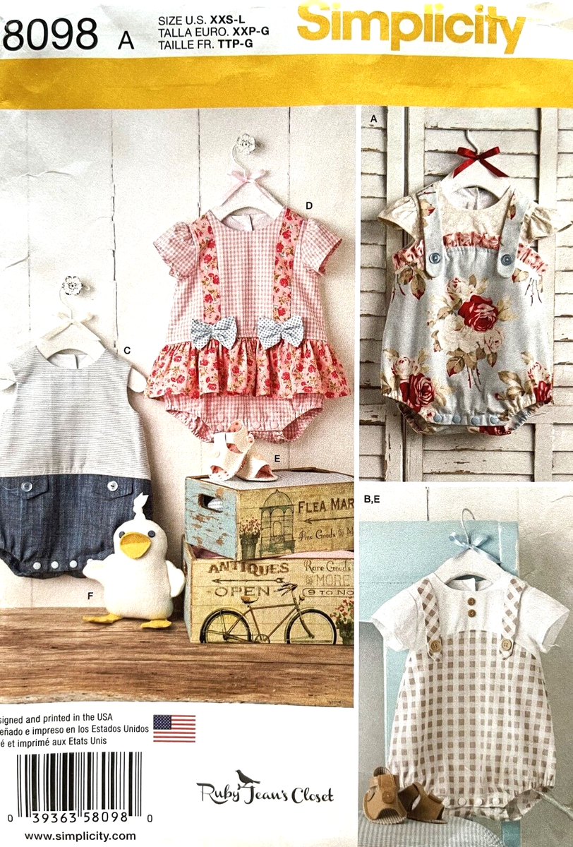 Simplicity Babies' Romper,Sandals,Stuffed Duck Toy Pattern 8098