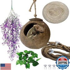 MUYG 4 PCS Crested Gecko Coconut Hide Natural Lizard Coco Hut Reptile Hanging