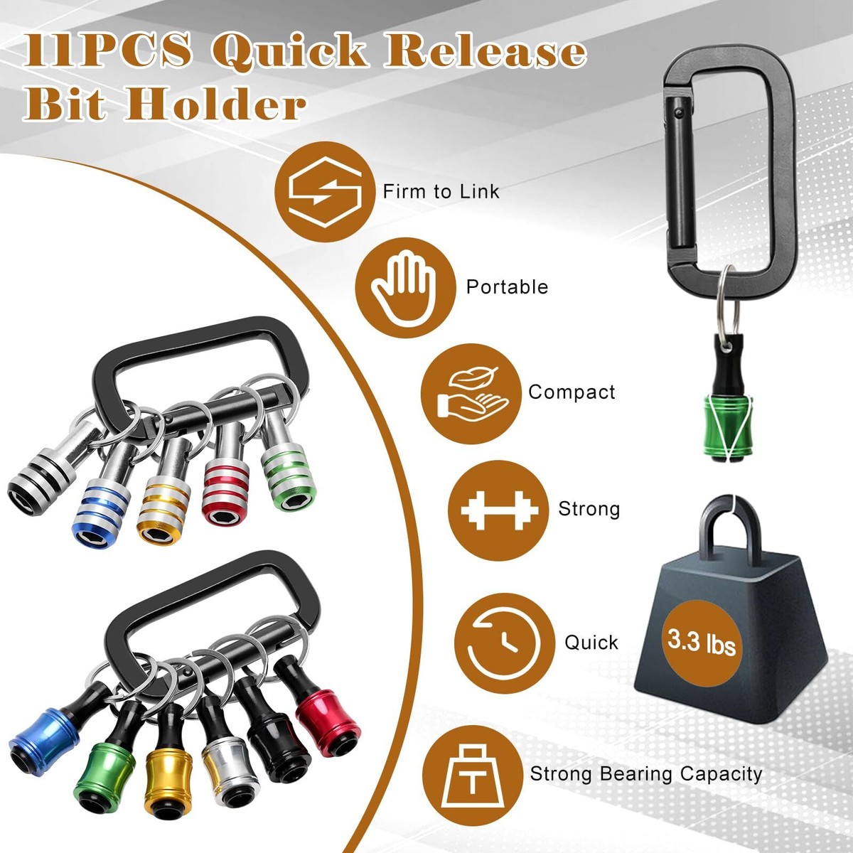 Anglekai 18-Piece Bit Holder Keychain - 1/4 Inch Hex Shank Screwdriver Bit Organizer & Extension Set