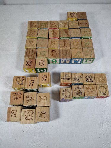 Lot of 45 Vtg Wood Blocks ABC Alphabet Building Blocks Wooden Letters Numbers - Picture 7 of 8