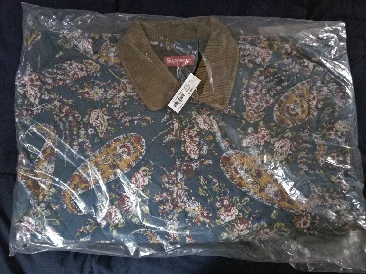 supreme Quilted Paisley Jacket ネイビー M-