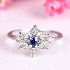 1ct Lab-Created Blue Sapphire Engagement Ring Floral Solitaire White Gold Plated