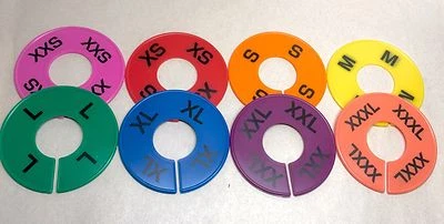 DISCOUNT SIZING 16PCS Colored XXS - 3XL Round Size Dividers for Clothing Racks Hangers Separator