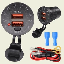 12V Dual USB Car Fast Charger Socket Power Outlet LED Voltmeter Waterproof