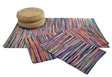 Cotton Multi Color Chindi Rag Rug 20x32in Hand Woven & Reversible Living Rug