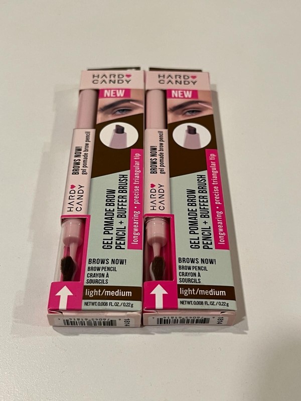 2PK HARD CANDY GEL POMADE BROW PENCIL+BUFFER BRUSH #1814 LIGHT/MEDIUM .008FL.OZ