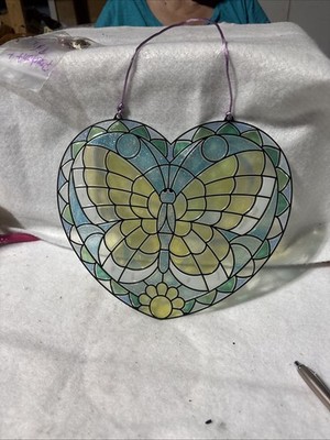 Plastic Stained Glass Heart Shaped Butterfly(C25)