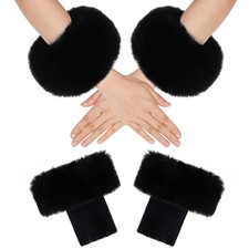 Faux Fur Short Wrist Cuff Set Fuzzy Arm Warmers Boot Cuffs Furry Women Girls