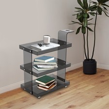 3-Tier Mobile Acrylic Storage Cart Black Storage Rolling Cart 80cm Utility Cart