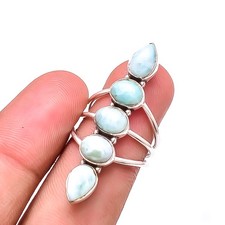 Natural Larimar Five Stone Designer 925 Sterling Silver Handmade Ring S.8 R15