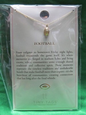 Tiny Tags Necklace Football  16'' W/ 2'' Extender 14K GOLD ION Plate Over Brass