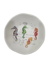 Effetti Home Italy Seahorse Postage Stamp Multicolor Scallop Edge Serving Bowl