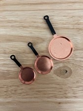 1:12 Lot 3 Dollhouse Miniature Copper Tone Frying Pans For Hanging Kitchen Decor