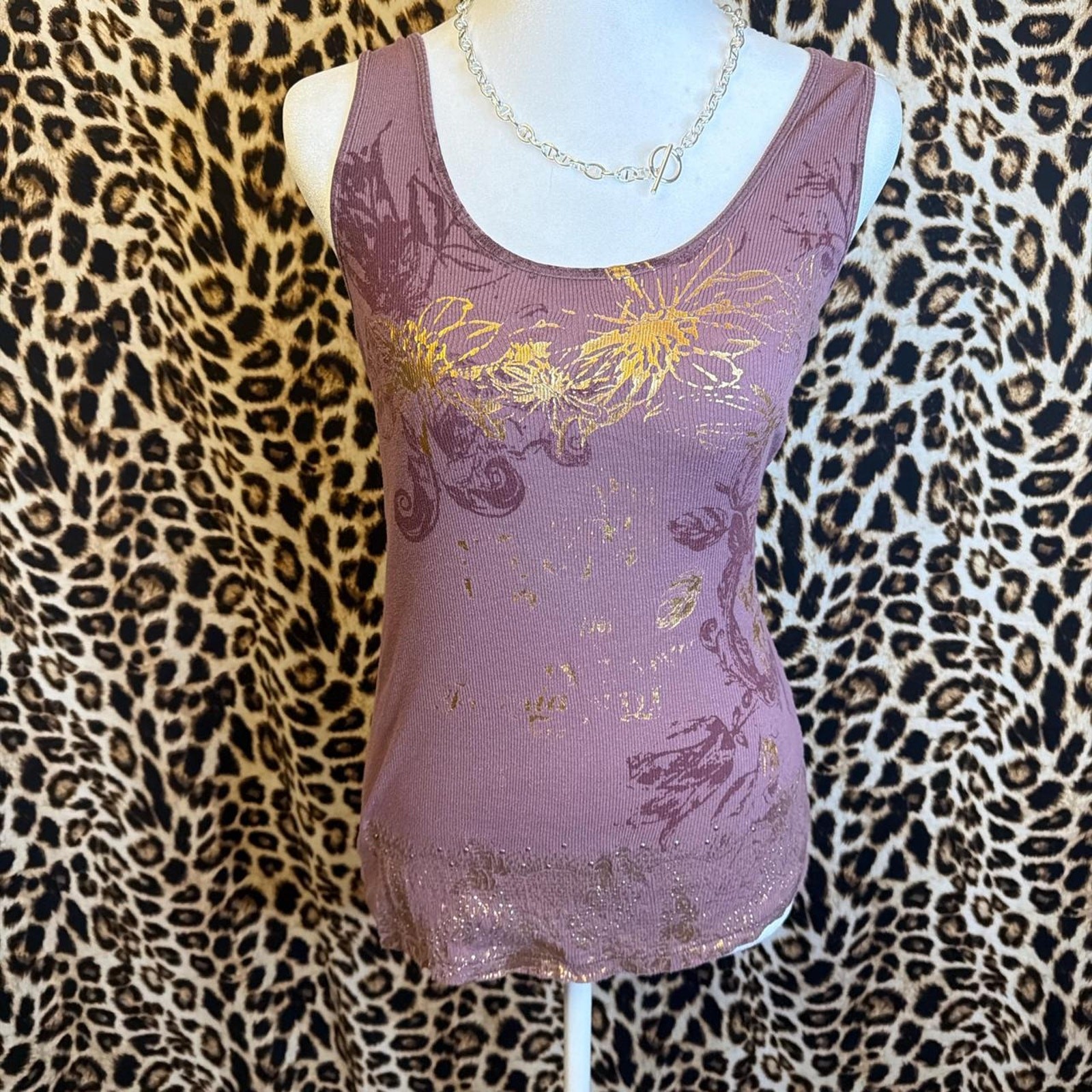 Y2k purple gold rhinestone tank top S/M
