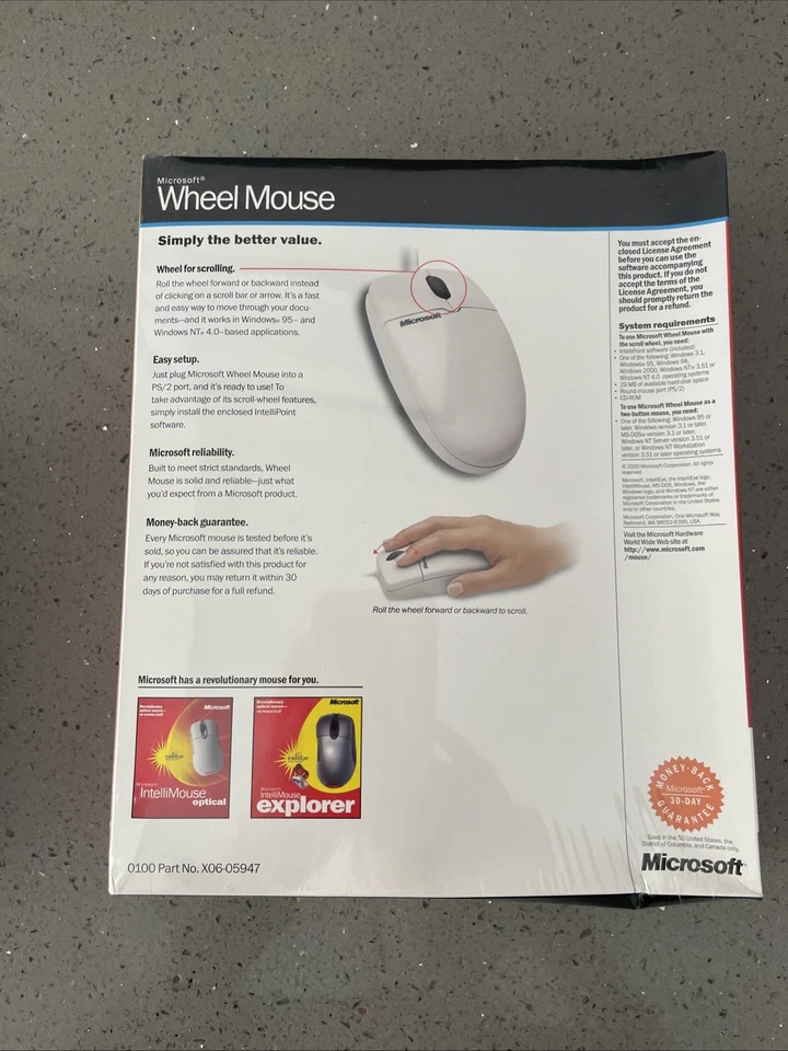 Vintage Microsoft Wheel Mouse Serial Port PS/2 Windows 2000 NT 98 SEALED  - Image 4 of 4