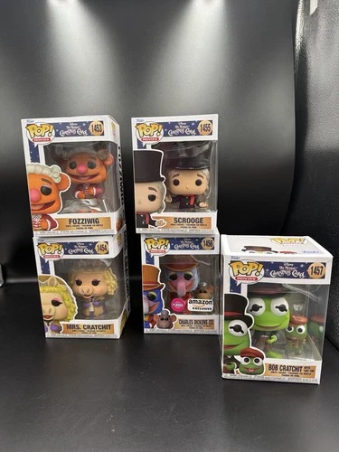 Funko Pop Muppet Christmas Carol Set of 5 Flocked Dickens Scrooge Bob Cratchit