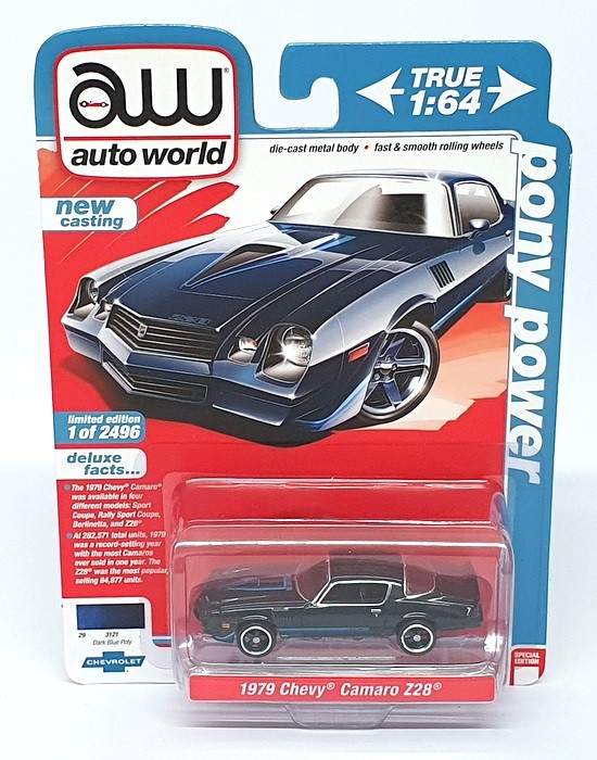 1/64 Scale Auto World 1979 Camaro Z28 in Dark Blue Poly - AWSP155
