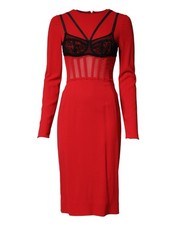 Dolce & Gabbana Black Red Contrasting Bra Cady Midi Women's Dress Authentic