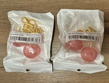 2pcs Gold Rose Pink Cherry Bag Charm Keychain, Metal  Resin NEW