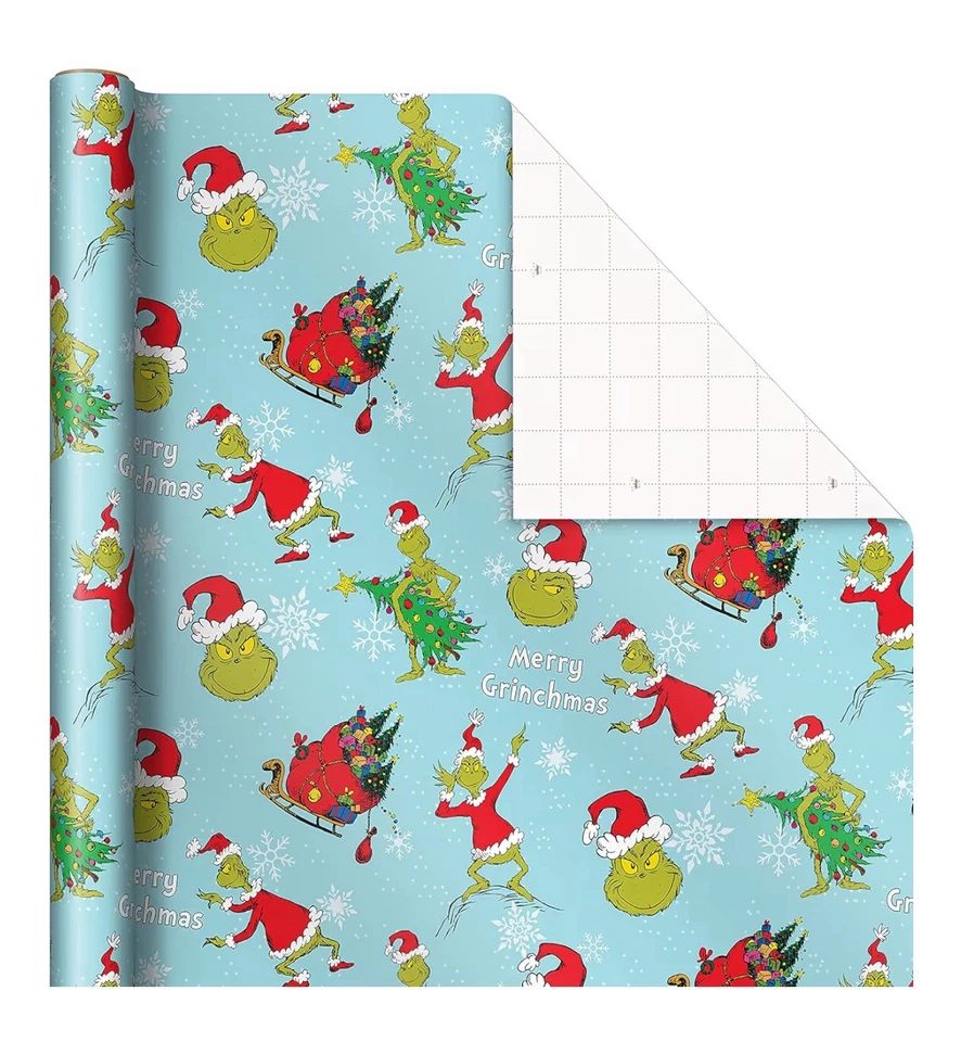 Papel de envolver Dr. Seuss Grinch 3 rollos: 105 cuadrados Ft. Ttl) para Navidad Foto 3 de 4