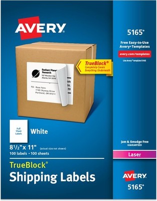 Avery 5165 Full Sheet Printable Shipping Labels 8.5x11 Sticker Paper White Laser