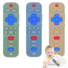 Eascrozn 3 Pack Baby Teething Toys, Silicone TV Remote Control Shape Blue