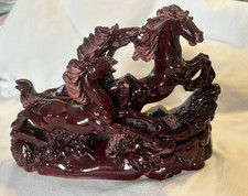 Vintage Chinese 3 Wild Horses Galloping Red E...