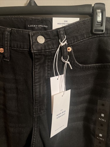 NWT Lucky Brand 8/29L Zoe High Rise Black Straight Jeans Stretch $139 retail - Picture 2 of 7