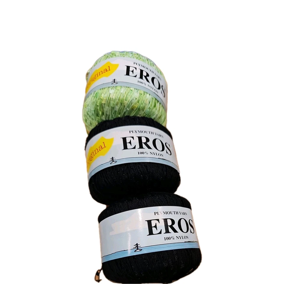 3 madejas Eros Plymouth hilo nailon 165 yardas hecho en Italia, verde negro Foto 2 de 3