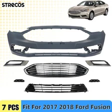 For 2017 2018 Ford Fusion Front Bumper Cover Assembly Kit Grille Set 7pcs