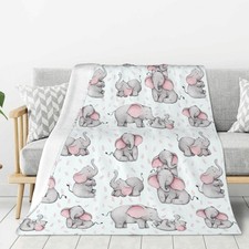 Cute Elephants Throw Blanket Bed Sofa Couch Fleece Lightweight 50x40 Inch