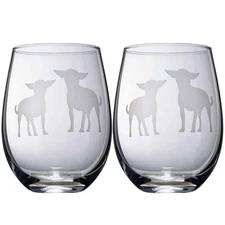 Set of 2 Chihuahua Dog Stemless Wine Glasses - Chihuahueño Puppy & Doggy Lo