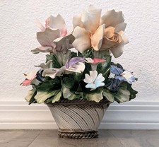 Vintage Large 8" Porcelain CAPODIMONTE NUOVA Ornate Flower Basket Rose Italy MCM