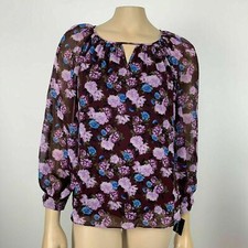 INC International Concepts Keyhole Floral Blouse Petite Size Small PS Purple NWT
