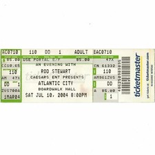 ROD STEWART Full Concert Ticket Stub ATLANTIC CITY 7/10/04 BOARDWALK HALL Rare
