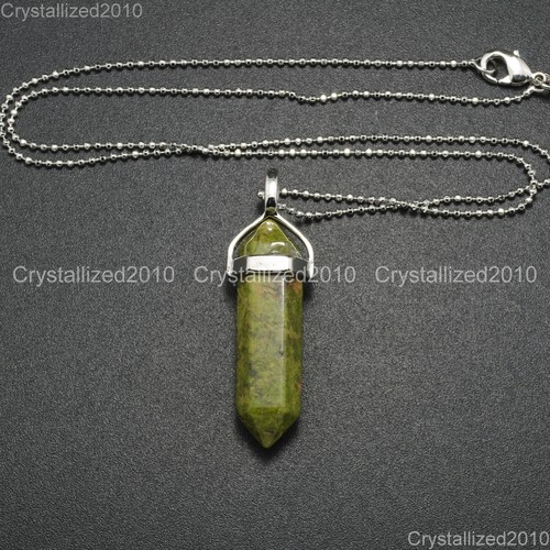 Natural Gemstones Hexagonal Pointed Reiki Chakra Pendant Necklace 18K Silver - Picture 53 of 86