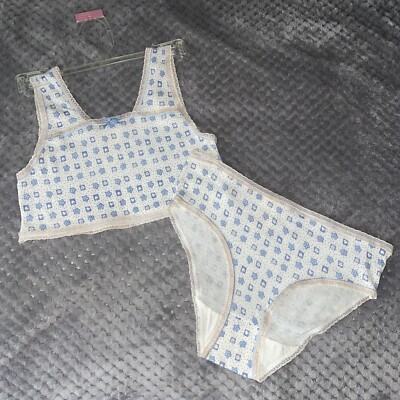 Vintage 90s Girls Kids 2 Pc Crop Top & Panty Set Sz L Cotton Cream