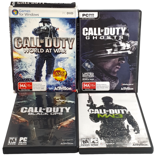 PC CALL OF DUTY MW3/Black Ops/Ghosts/World at War Set of 4 Windows 8 Discs MA15+