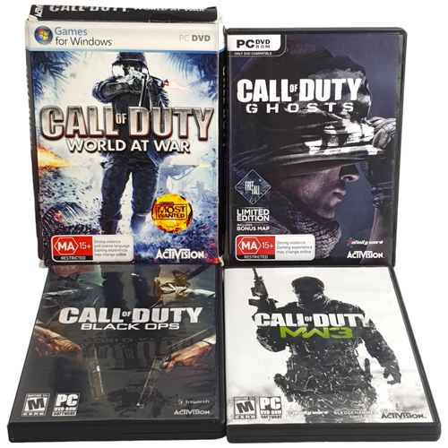 CALL OF DUTY MW3/Black Ops/Ghosts/World at War Set of 4 PC Windows 8 Disc MA 15+ - Picture 1 of 24