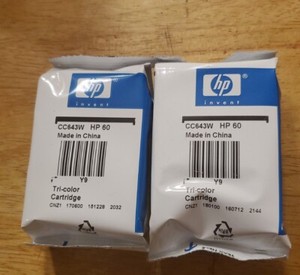 2x- New Genuine HP 60 CC643W Tri-Color Ink Cartridge No Box Sealed Bag OEM
