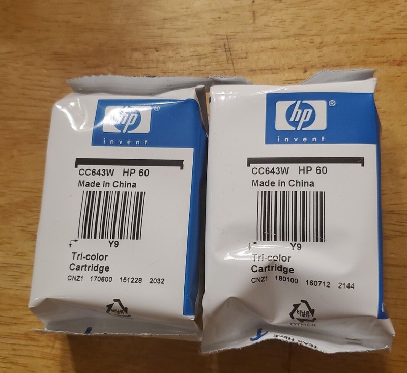 2x- New Genuine HP 60 CC643W Tri-Color Ink Cartridge No Box Sealed Bag OEM