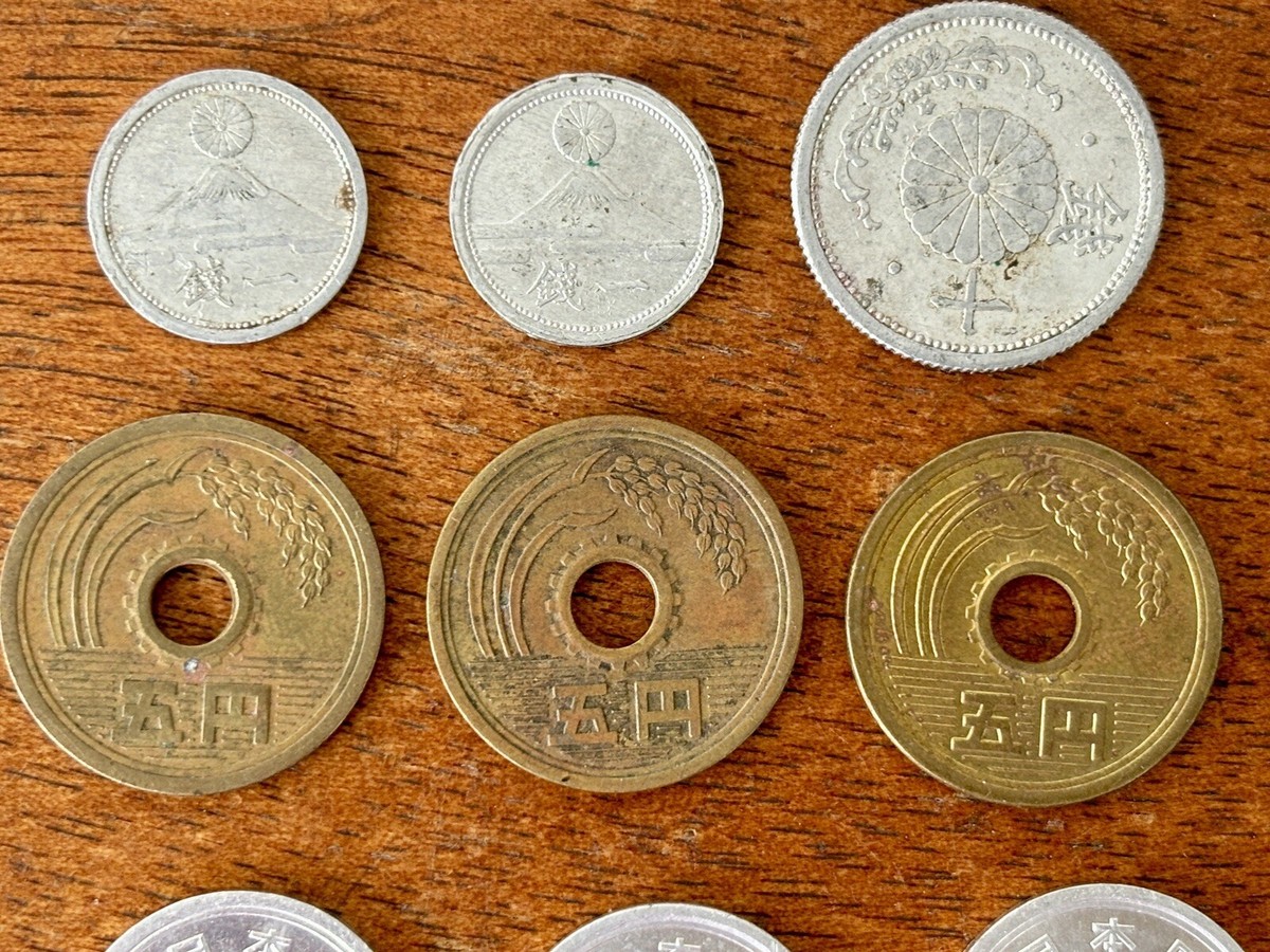 イタリア　古い　お金　コレクター　1枚　100000 Vintage Japanese Coin Lot of 19 - 100, 50, 10, 5, 1 Yen, Sen