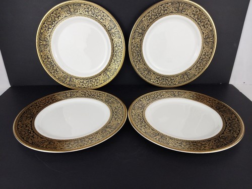 GRANDEE by Minton Speiseteller 10,5" Made England Gold Blumen & Schriftrollen 4 Stück - Bild 2 von 5